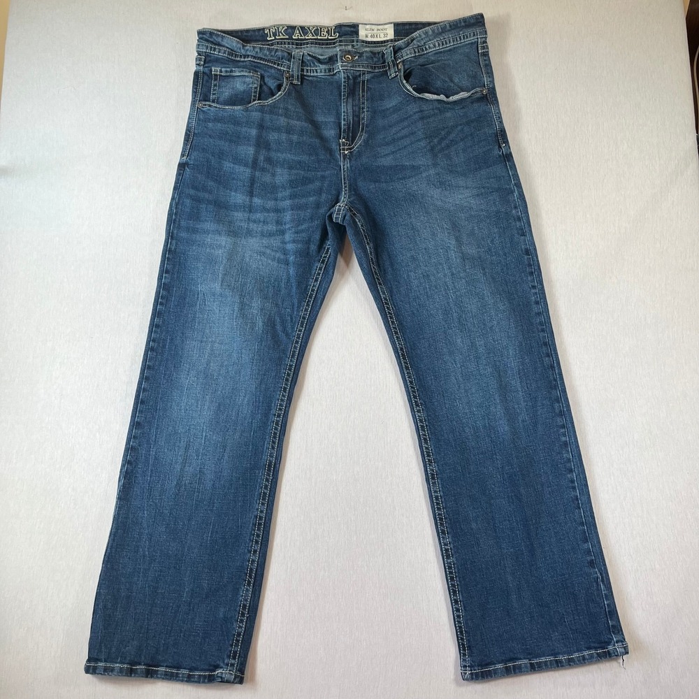 TK Axel Slim Boot Jeans Men 40x32 (Fit 40x30) Medium Wash Stretch Denim Straight